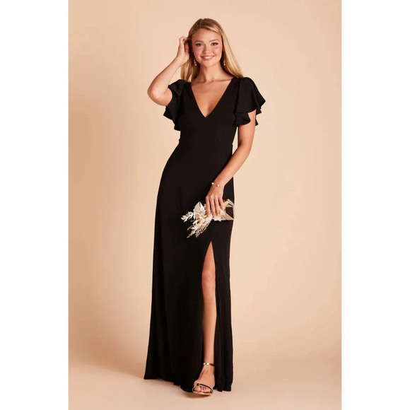Birdy Grey Dresses & Skirts - NWT Birdy Grey Hannah Maxi Dress Ruffled Short Sleeve V-Neck Crepe Black Size XS